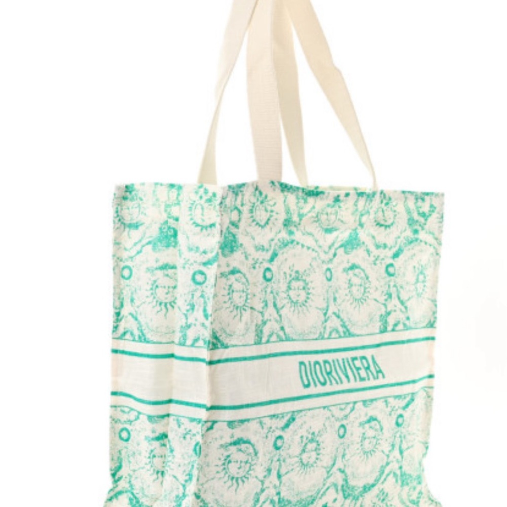 Brand New Canvas Dioriviera Toile de Jouy Soleil Tote Aquamarina